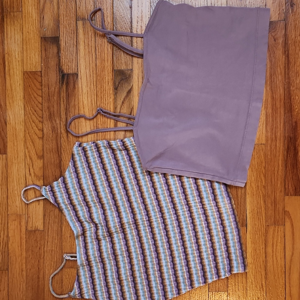 American Eagle Ribbed Cami Bundle | 2pc Mauve & Multi Stripe | Y2K Boho